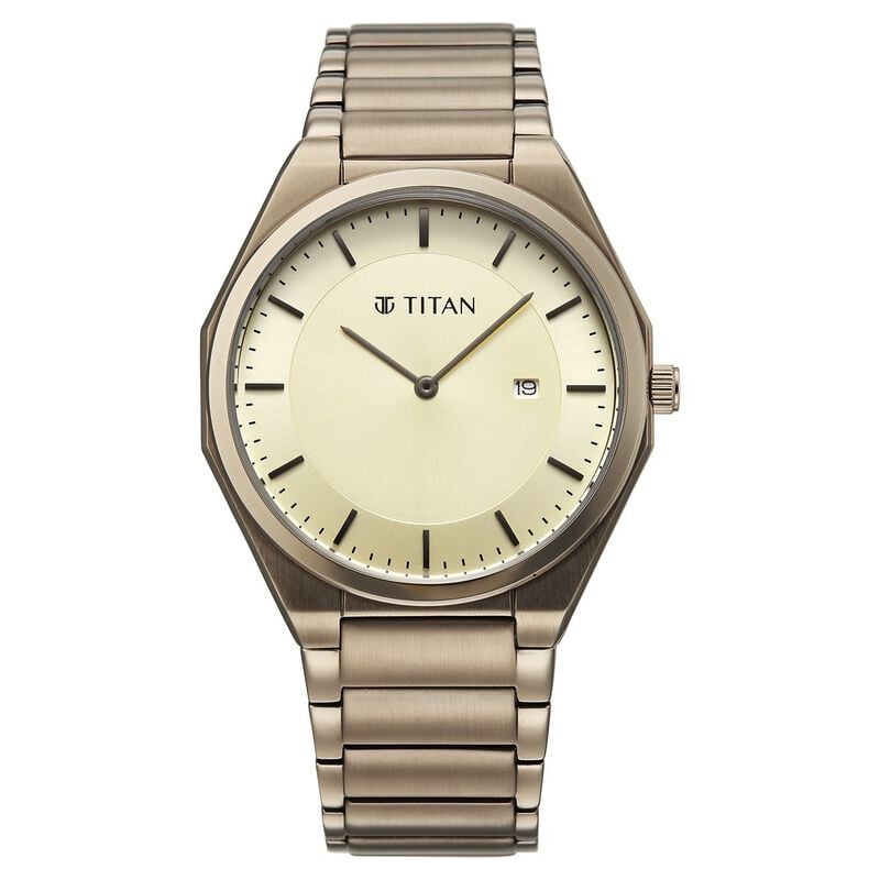 Titan Classique Slim Wear Quartz Analog Champagne Dial Brown Stainless Steel Strap Refined Formal Dress Watch For Men