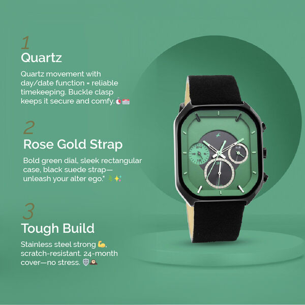 Fastrack After Dark Quartz Analog with Day and Date Green Dial Leather Strap Watch for Guys - image number 1