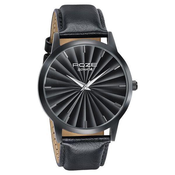 Sonata Poze Quartz Analog Black Dial Leather Strap Watch For Men - image number 2