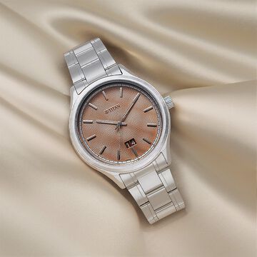 Titan Palette Of Time Quartz Analog with Date Orange Dial Stainless Steel Strap Watch For Men