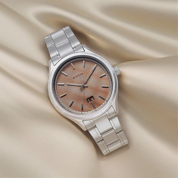 Titan Palette Of Time Quartz Analog with Date Orange Dial Stainless Steel Strap Watch For Men - image number 0