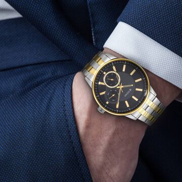 Titan Regalia Opulent Multifunction Black Round Dial Two Toned Stainless Steel Strap Watch For Men