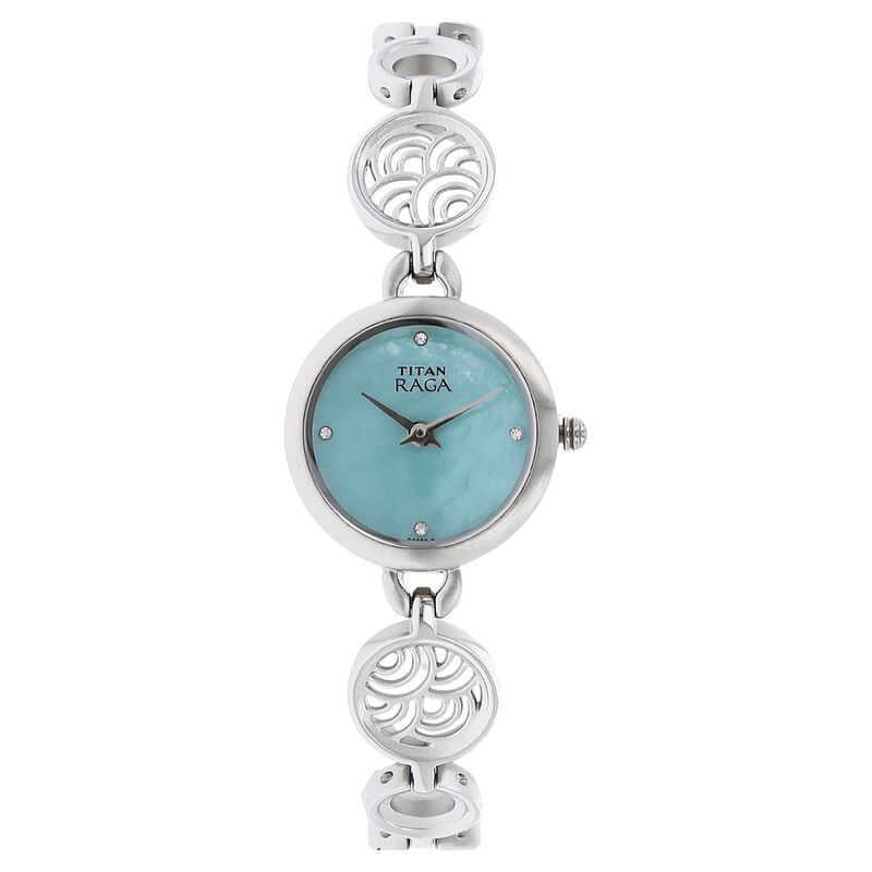 Titan Quartz Analog Blue Dial Metal Strap Watch for Women