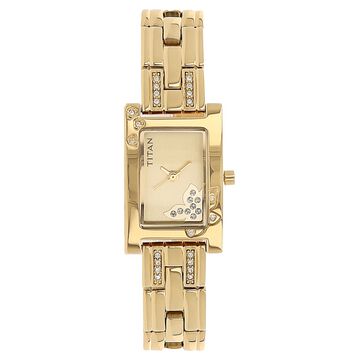 Titan Quartz Analog Champagne Dial Metal Strap Watch for Women