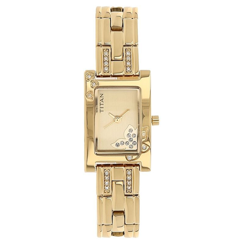 Titan Quartz Analog Champagne Dial Metal Strap Watch for Women