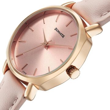 Sonata Eternia Quartz Analog Pink Dial Leather Strap Watch For Women