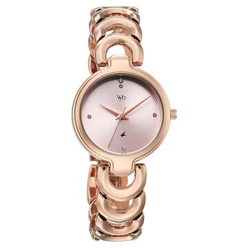 Vyb Successor By Fastrack Quartz Analog Pink Dial Rose Gold Metal Strap Watch For Girls