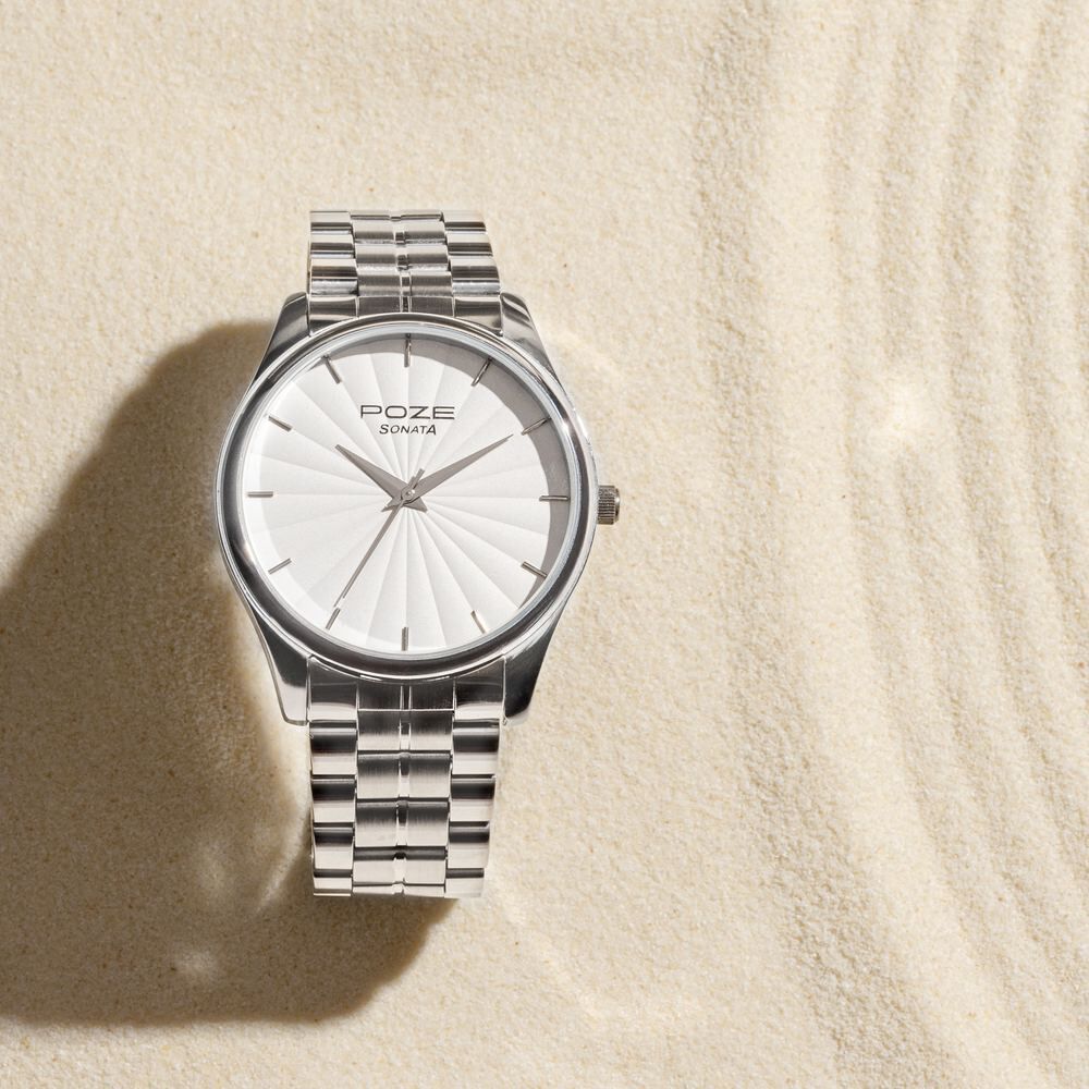 Sonata Poze Quartz Analog White Dial Metal Strap Watch For Men-image-21