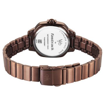 Fastrack Vyb Seeker Quartz Analog Brown Dial Metal Strap Watch For Girls