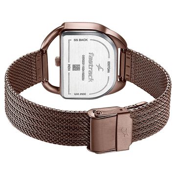 Fastrack Style Up Quartz Analog Brown Dial Brown Stainless Steel Strap Watch For Girls