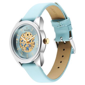 Sonata Unveil Quartz Multifunction Blue Dial Leather Strap Watch for Women