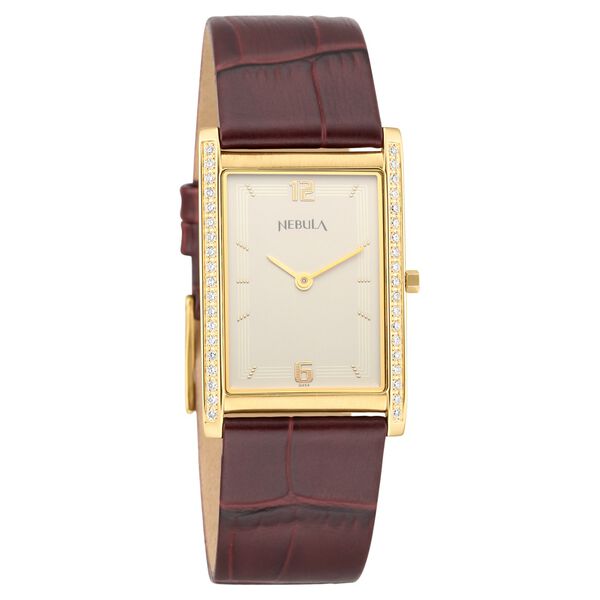 Titan Nebula Ultraslim 18k Gold Analog Diamond studded Bezel Leather Strap Watch for Men - image number 0