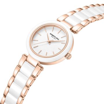 Kenneth Cole Quartz Analog White Dial White Stainless Steel & Ceramic Strap Watch For Women