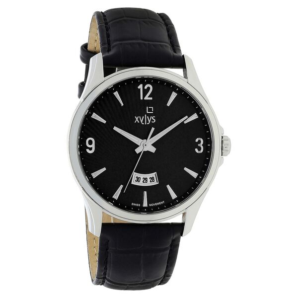 Xylys Swiss Analog with Date Black Leather Strap and Black Dial Watch For Men - image number 1