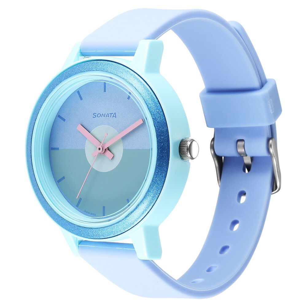 Buy Online Sonata Splash Blue Dial Women Watch With Plastic Strap