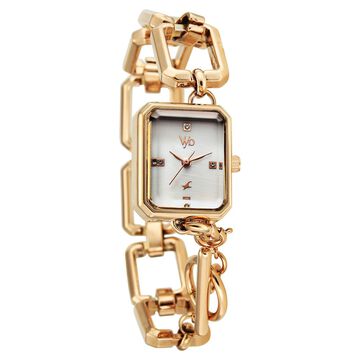 Vyb Siren By Fastrack Quartz Analog White Dial Rose Gold Metal Strap Watch For Girls