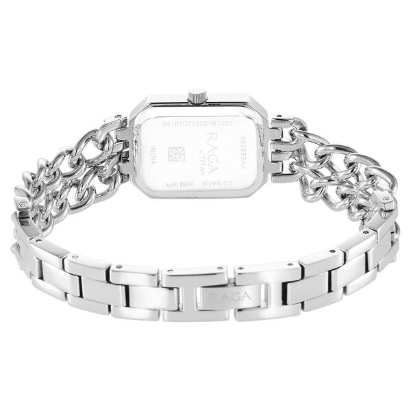 Titan Raga Showstopper Quartz Analog Silver Dial Silver Metal Strap Rectangular Shaped Watch For Women - image number 4