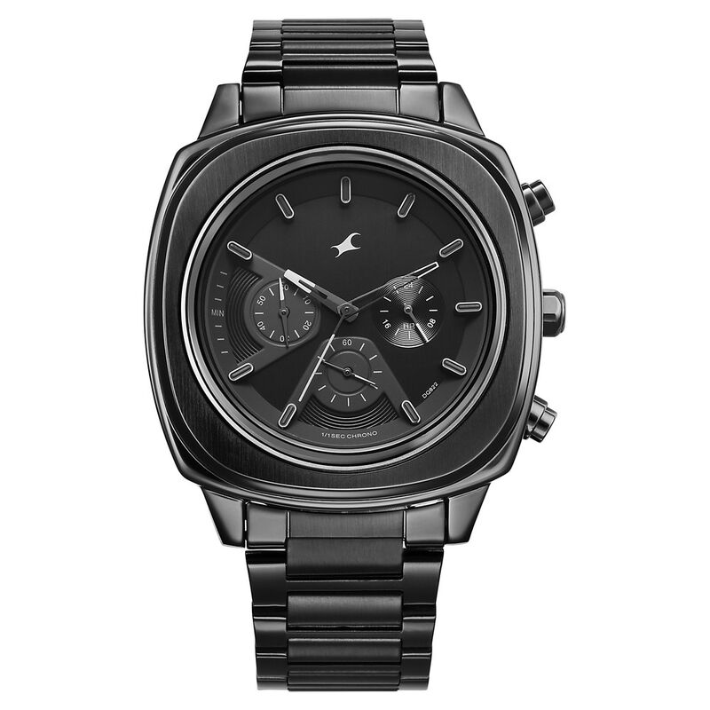 Fastrack Kronos Chronograph Black Dial Black Stainless Steel Strap Watch For Guys