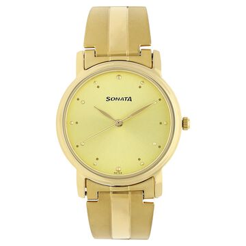 Sonata Quartz Analog Champagne Dial Stainless Steel Strap Watch for Men