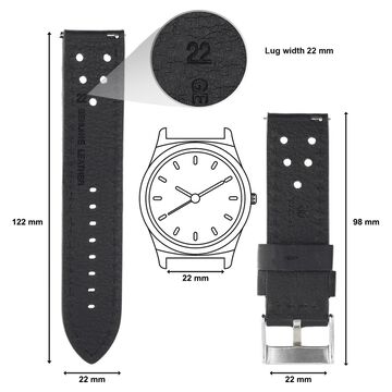 22 mm Black Genuine Leather Straps for Men