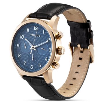 Police Quartz Multifunction Blue Dial Leather Strap Watch for Men
