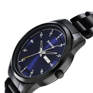 Sonata Force Quartz Analog with Day and Date Blue Dial Stainless Steel Strap Watch for Men