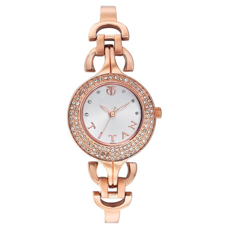 Titan Quartz Analog Silver Dial Metal Strap Watch for Women