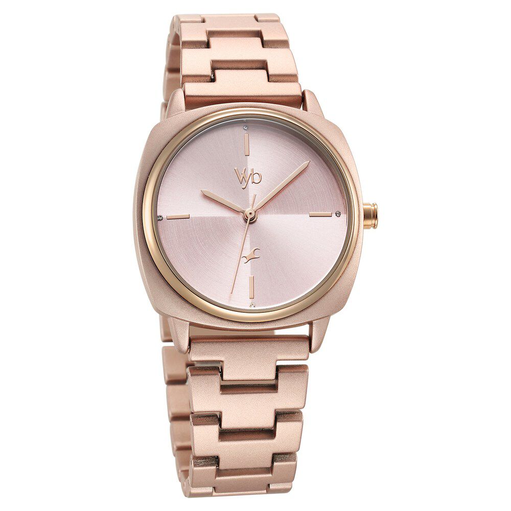 Buy Online Fastrack Vyb Slayer Quartz Analog Pink Dial Metal Strap