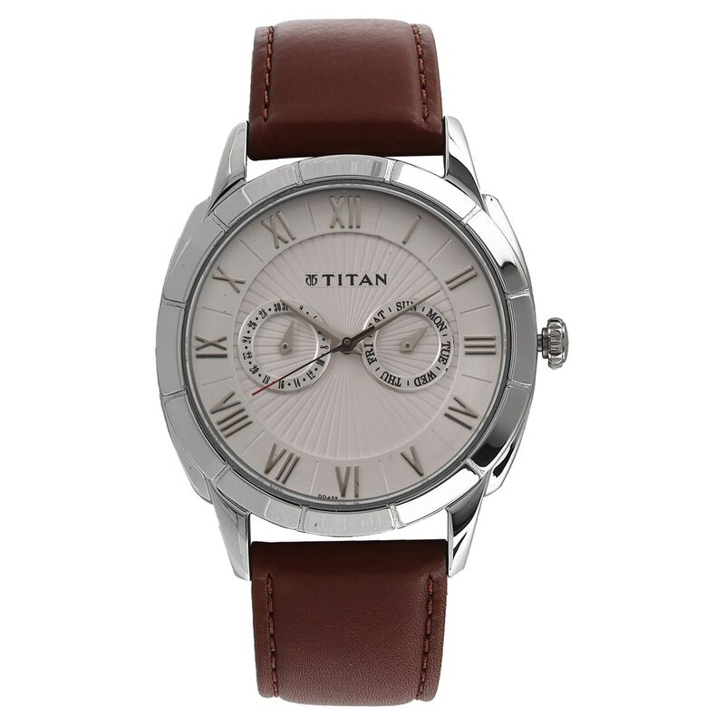 Titan Smartsteel White Dial Quartz Multifunction Leather Strap Watch for Men - image number 0