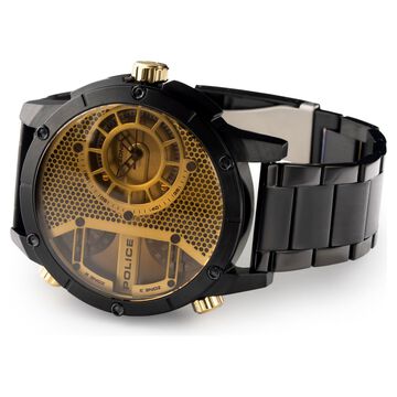 Police Quartz Multifunction Golden Dial Stainless Steel Strap Watch for Men