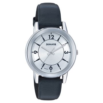 Sonata Quartz Analog Silver Dial Leather Strap Watch for Men
