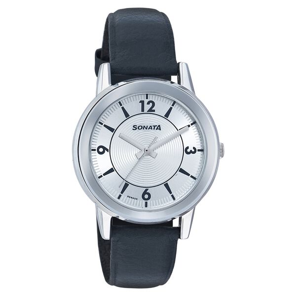 Sonata Quartz Analog Silver Dial Leather Strap Watch for Men - image number 0