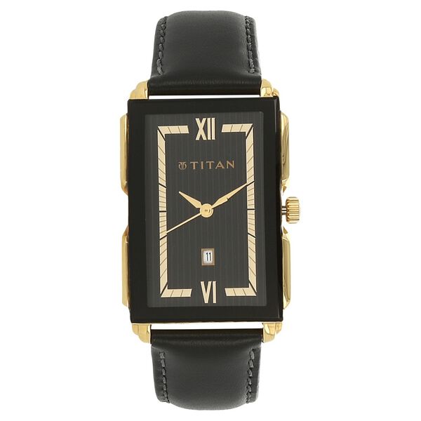 Titan Quartz Analog with Date Black Dial Leather Strap Watch for Men - image number 0