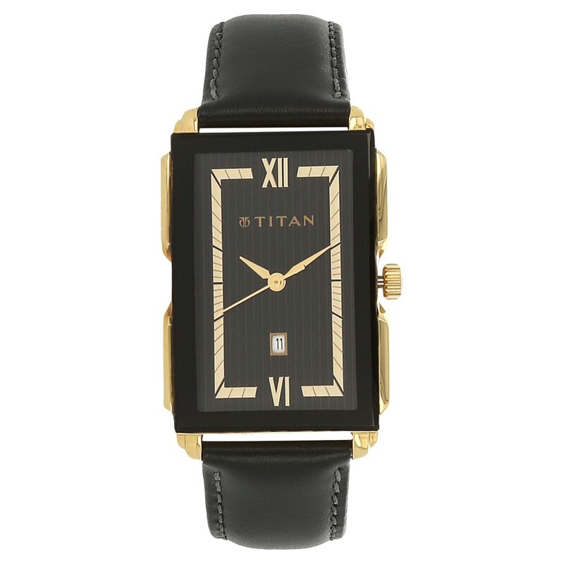 Titan Quartz Analog with Date Black Dial Leather Strap Watch for Men