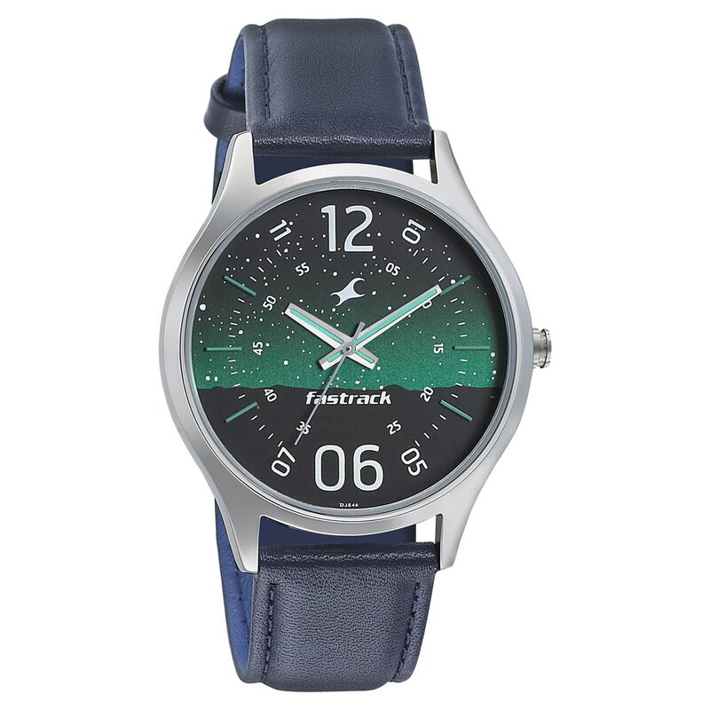 Fastrack Space Rover Quartz Analog Green Dial Leather Strap Watch for Guys - image number 0