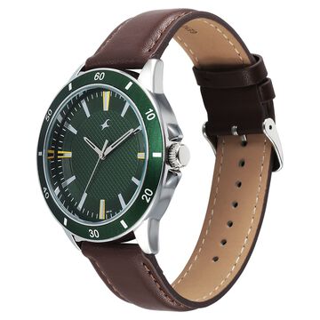 Fastrack Stunners X Quartz Analog Green Dial Leather Strap Watch For Guys
