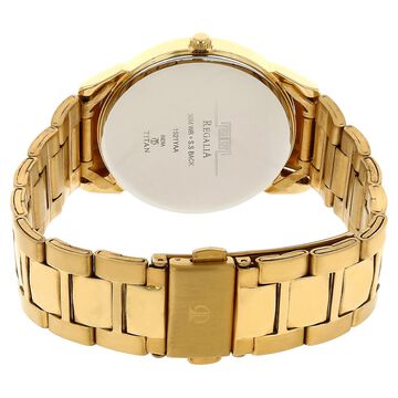 Titan Quartz Analog with Date Silver Round Dial Golden Stainless Steel Strap Watch For Men