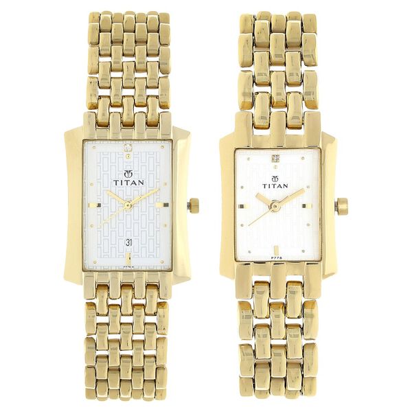 Titan Quartz Analog with Date Silver Dial Stainless Steel Strap Watch for Couple - image number 0