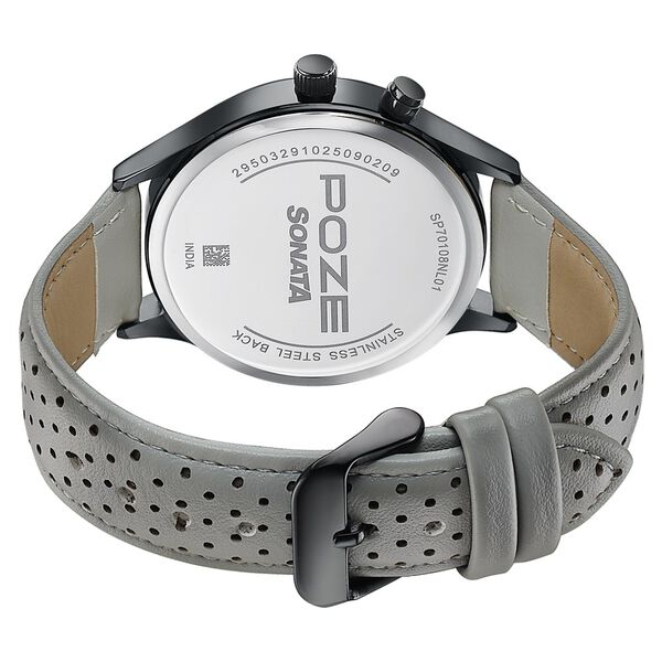 Poze By Sonata Quartz Analog Two Toned Dial Grey PU Leather Strap Watch For Men - image number 6