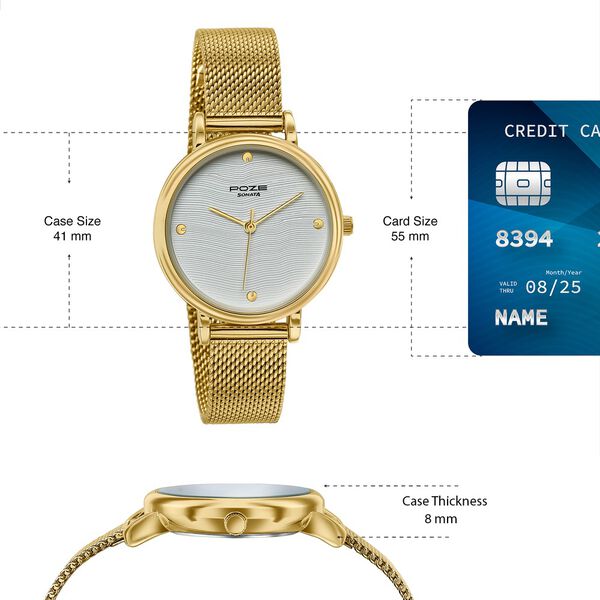 Poze By Sonata Quartz Analog White Dial Golden Metal Strap Watch For Women - image number 3