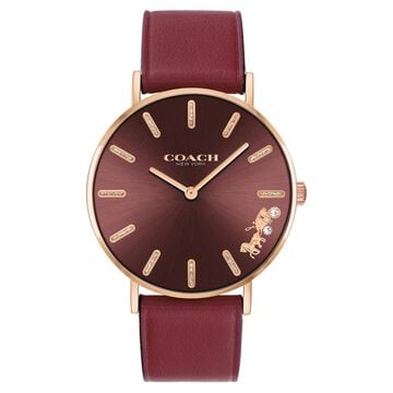 Coach Quartz Analog Red Dial Leather Strap Watch for Women