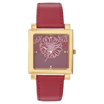 Sonata Quartz Analog Red Dial Leather Strap Watch for Women