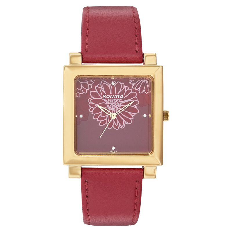 Sonata Quartz Analog Red Dial Leather Strap Watch for Women - image number 0