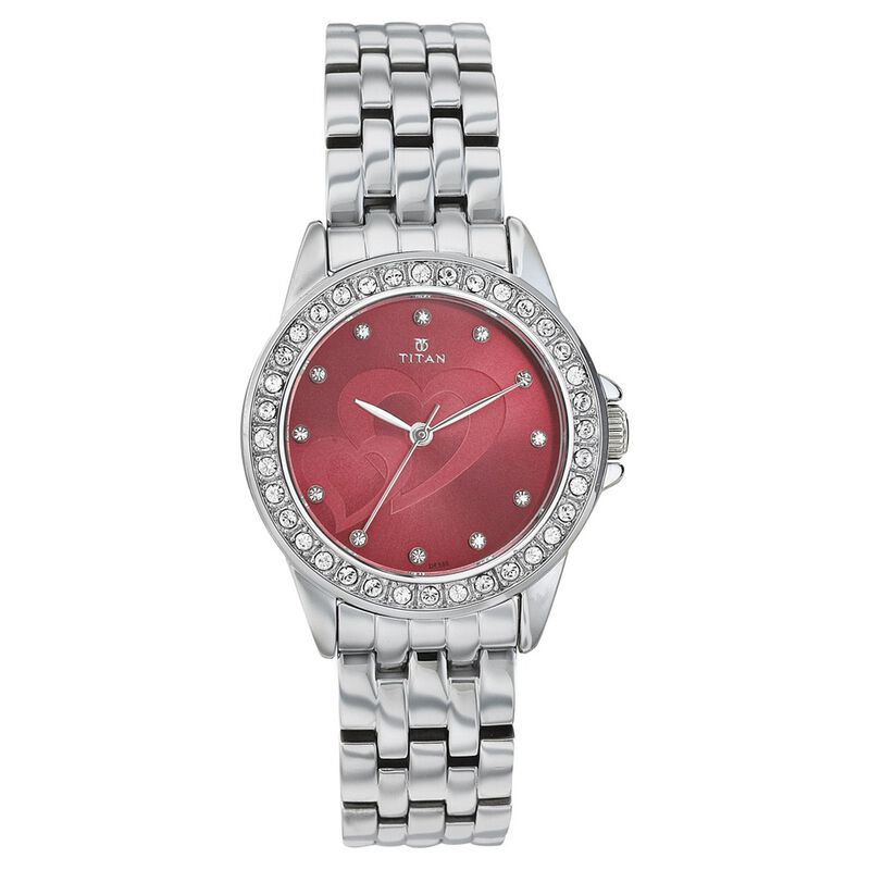 Titan Quartz Analog Maroon Dial Watch for Women
