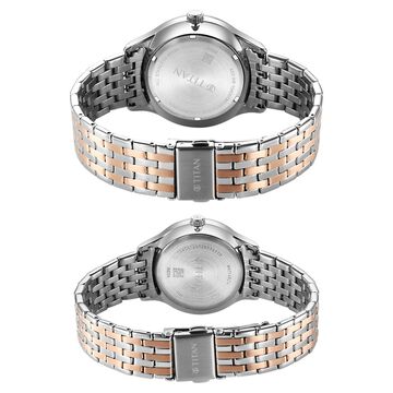 Titan Modern Bandhan Pair Analog with Blue Dial Dual-Tone Rose Gold Stainless Steel Strap Watch for Couples