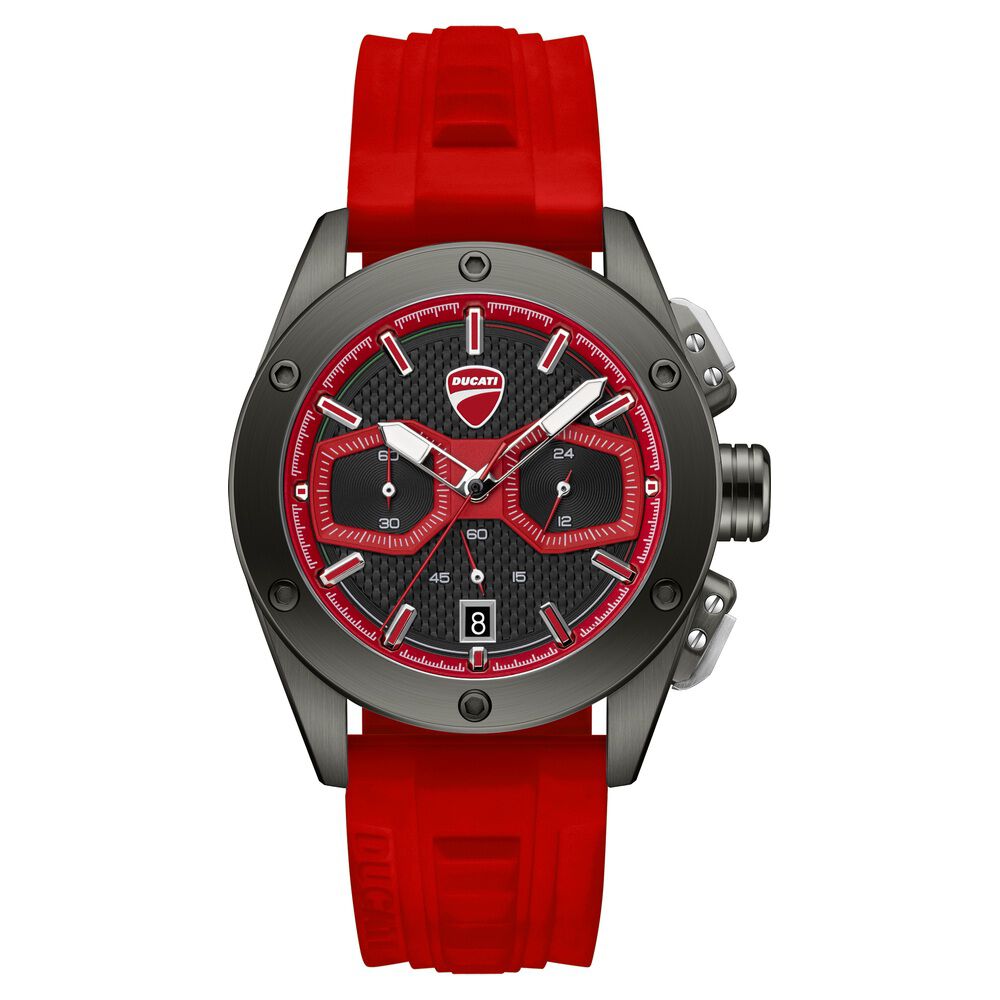 Ducati Quartz Chronograph Black Dial Red Silicone Strap Watch For Men-picture-28