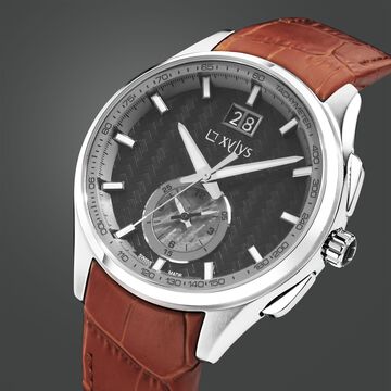 Xylys Swiss Chronograph Brown Leather Strap Black Dial Watch For Men