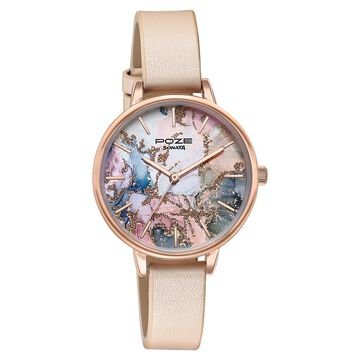 Sonata Poze Quartz Analog Multicoloured Dial Cream Colour Leather Strap Watch For Women