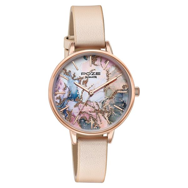 Sonata Poze Quartz Analog Multicoloured Dial Cream Colour Leather Strap Watch For Women - image number 1