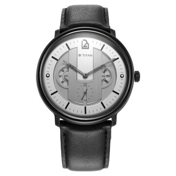 Titan Quartet Silver Dial Quartz Multifunction Leather Strap watch for Men